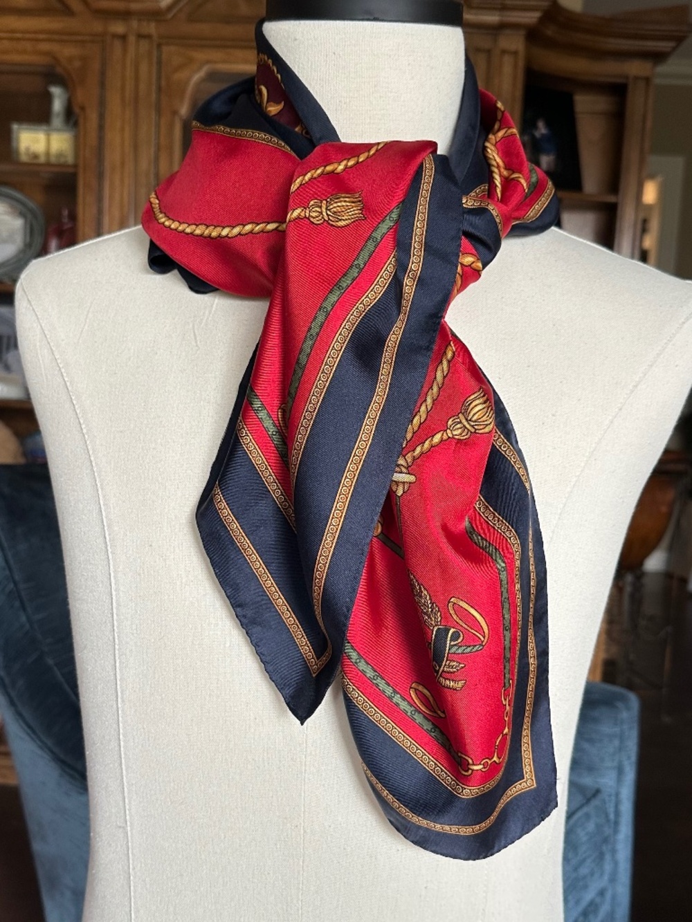 Ralph Lauren Polo Navy Red Gold Crown Scarf